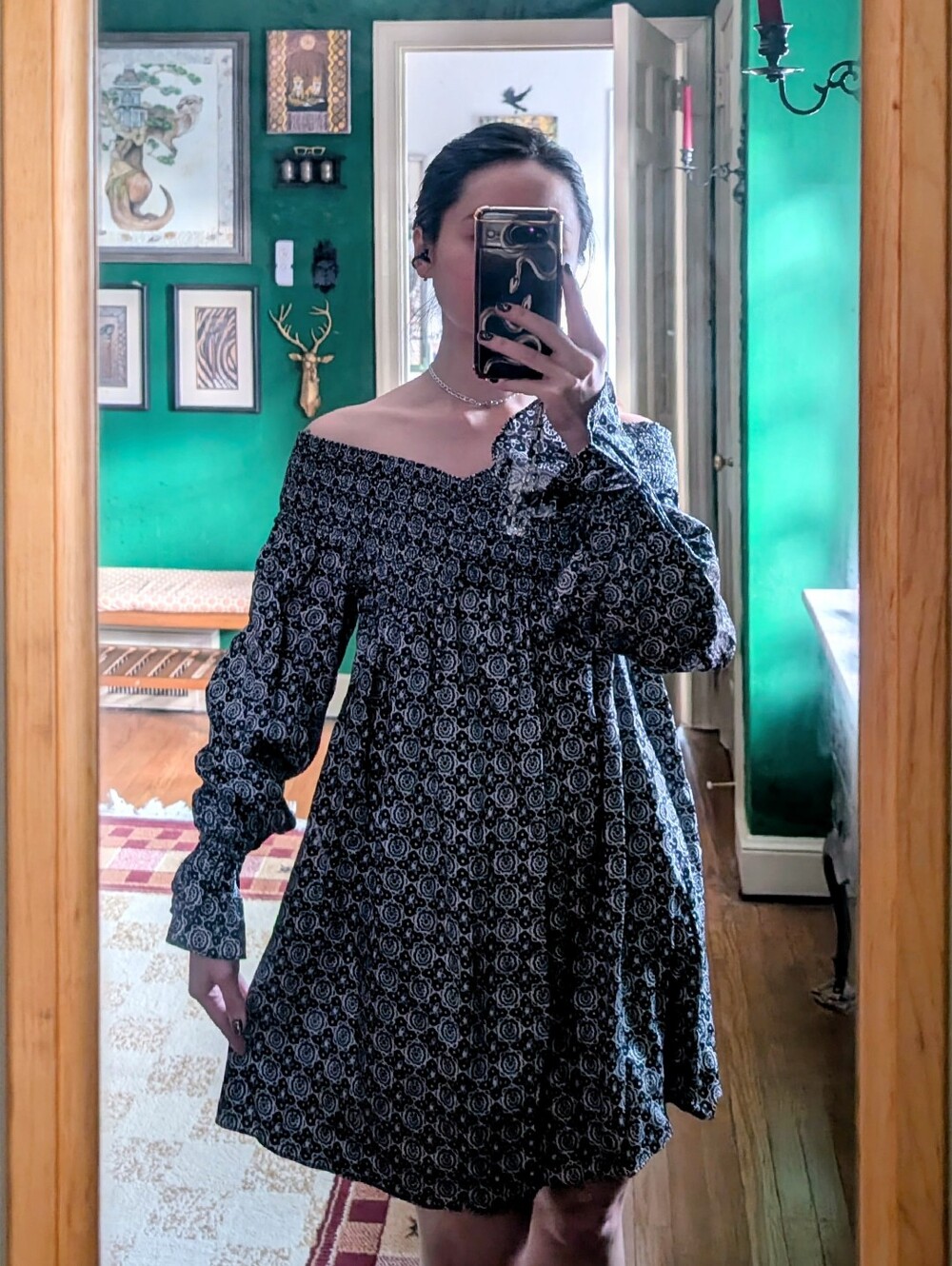Tularosa Black One-Shoulder Patterned Mini Dress